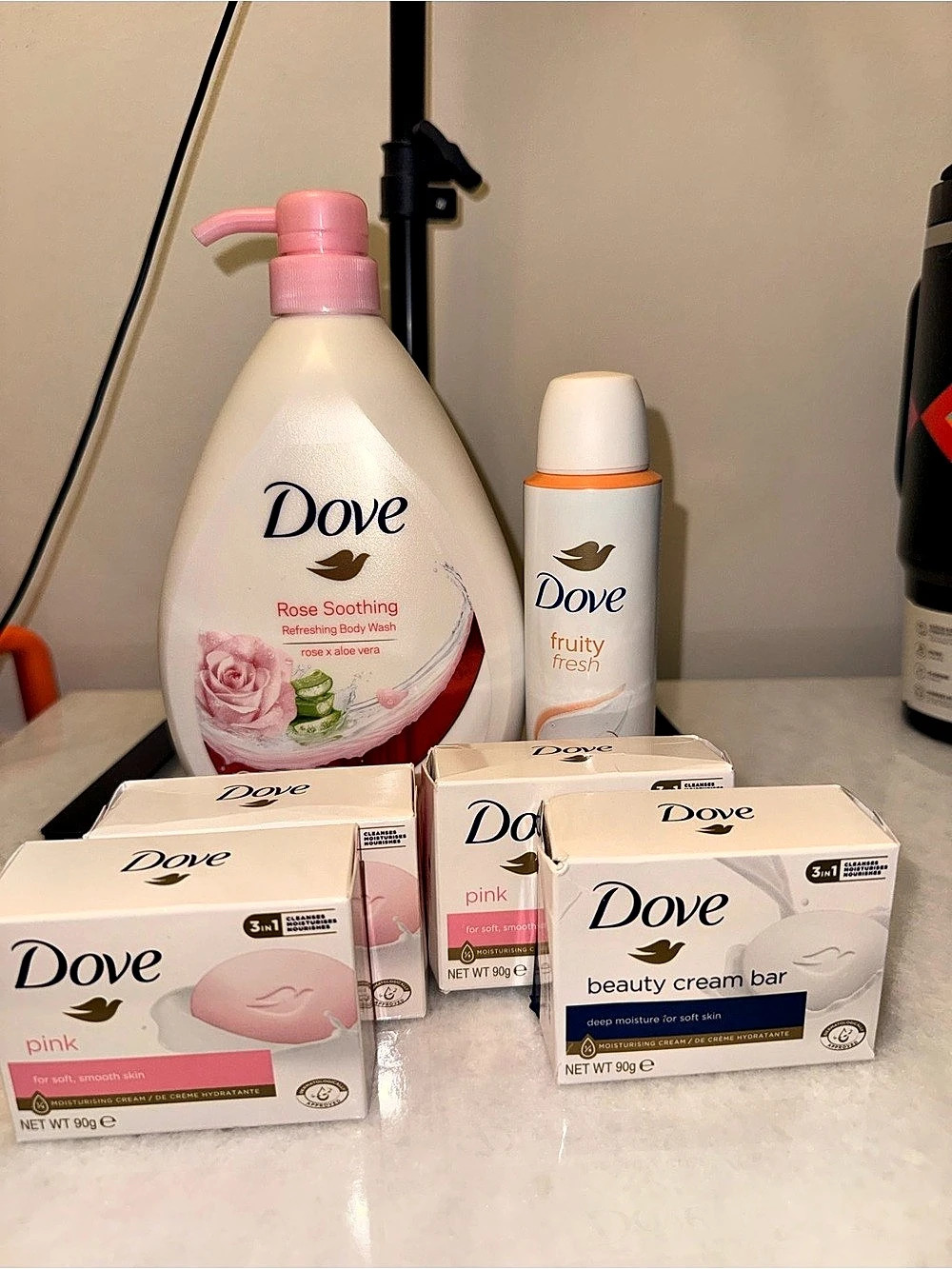Dove Rose Soothing Body Wash and Beauty Bar Bundle